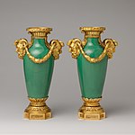 Pair of mounted vases (vase à monter); 1765–1770; soft-paste porcelain and gilt-bronze mounts; 28.9 × 17.1 cm; Metropolitan Museum of Art