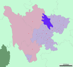 Location of Mianyang in Sichuan
