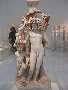 Marble table support adorned by a group including Dionysos, Pan and a Satyr, 170-180 AD