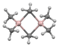 Trimethylaluminium is an organometallic compound with a bridging methyl group. It is used in the industrial production of some alcohols.