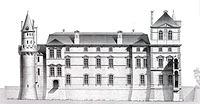Western elevation of the Louvre in the early 17th century with the Pavillon du Roi on the right, reconstruction by Henri Legrand (1868)