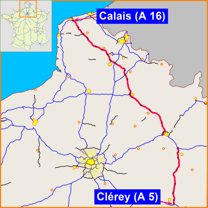 Autoroute A26 connecting Arras with Calais and Reims