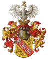 Wappen von Lothringen mit Helmdecke und einem ungestümmelten lothringischen Adler als Helmzier