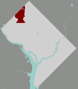 Map of Washington, D.C., with Chevy Chase highlighted in red