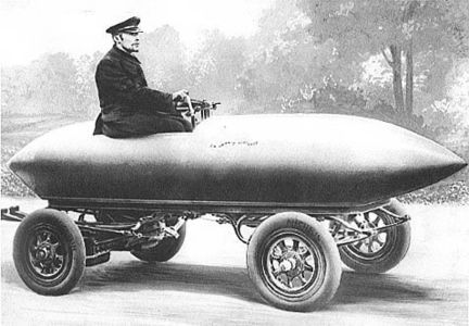 Camille Jenatzy in "La Jamais Contente" in 1899, the first automobile to reach 100 km/h.
