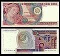 100,000 lire – obverse and reverse – printed in 1978