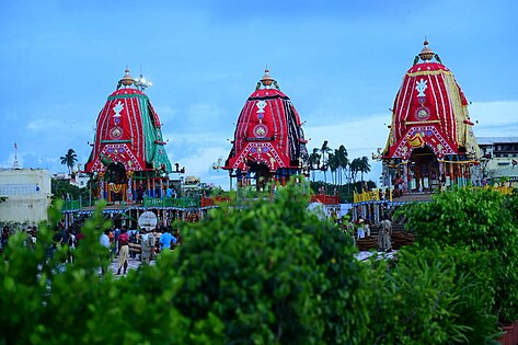 Taladhwaja, Darpadalana and Nandighosha in 2021 Ratha Jatra, Odisha, India.
