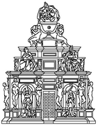Reconstruction of the original project of 1505 for a freestanding tomb (after Franco Russoli, 1952)[11]
