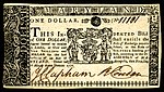 Maryland colonial currency, 1 dollar, 1770 (obverse)