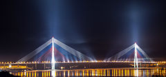 The Russky Bridge in Vladivostok has a central span of 1,104 metres (3,622 ft), the world's longest cable-stayed bridge span as of 2024.