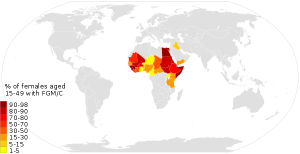 Female genital mutilation prevalence, from 2013 UNICEF data