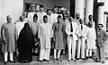 Muhammad Ali Jinnah, the founder of Pakistan, center, and Liaquat Ali Khan, its first prime minister, extreme left, both in churidars, at the All-India Muslim League Working Committee meeting in Lahore, March 1940