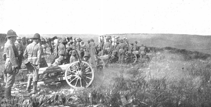 Spanish artillery in action in September 1913 in the Gaba forest during the Rif War.
