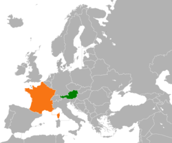 Map indicating locations of Austria and France