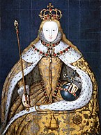 Elizabeth I of England in coronation robes, with orb and sceptre