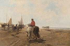 Fischer bei der Arbeit am Strand von Katwijk, o. Dat., Öl auf Leinwand, doubliert, 36 × 53 cm, Museum Kunst der Westküste, Alkersum