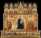 The Maestà Altarpiece; by Duccio; 1308–1311; tempera on panel; 2.46 x 4.67 m; Museo dell'Opera del Duomo (Siena, Italy)
