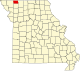 A state map highlighting Worth County in the northwestern part of the state.