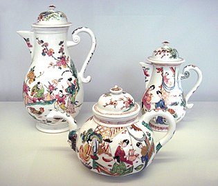 Meissen hard porcelain teapots c. 1720 decorated in the Netherlands c. 1735