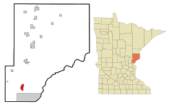 Location of Pine City within Pine County, Minnesota