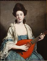 1762, England. Painting by Sir Joshua Reynolds of Mrs. Froude playing an English guitar or cittern.