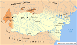 Map of Wallachia around 1404