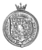 Medal with bust of Thomas Cromwell. Reverse: Armorial shield of Cromwell, being two coats quarterly, within the Garter, 1538. British Museum[22]