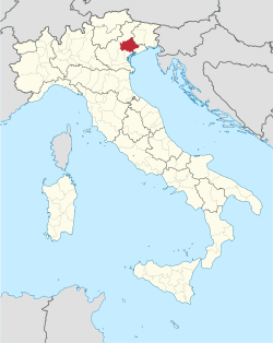Map highlighting the location of the province of Treviso in Italy