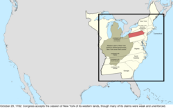 Map of the change to the United States in central North America on October 29, 1782