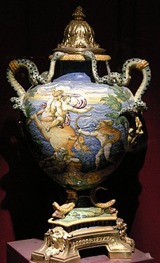 One of Horace Walpole's maiolica vases, 1565–71, with Parisian ormolu mounts
