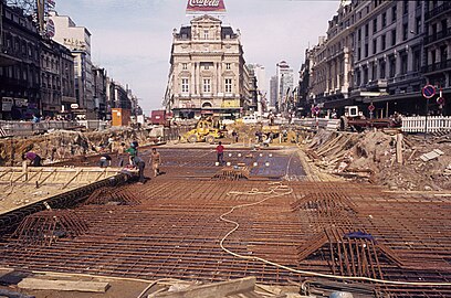 The square in 1974 during the construction of De Brouckère metro station
