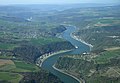 Aerial image of the Upper Middle Rhine Valley in the area of Sankt Goarshausen with the Lorelei at the bottom of the image