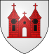 Arms of Munster: On a white field, a red church consisting of a gateway between two towers all three with a cross on top, the door white and the windows black
