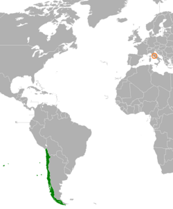 Map indicating locations of Chile and Holy See