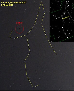 On October 25 the comet looked liked a bright new star in the constellation of Perseus.