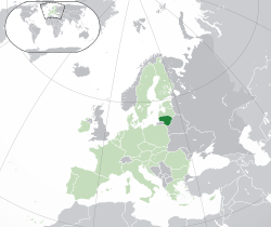 Map of the European Union with Lithuania highlighted in green