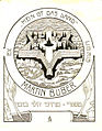 Image 4A Bookplate done for Martin Buber; The plate is adorned with the walls of Jerusalem in the shape of a Shield of David, viewed from above (from Culture of Israel)