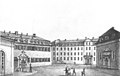 Ausschnitt aus der Lithographie "Hanau mit Umgebungen" von Gustav Frank (um 1870). Hanauer Stadtschloss, vom Schlossplatz aus betrachtet.