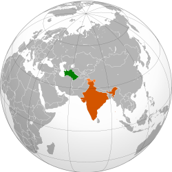 Map indicating locations of Turkmenistan and India