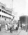 Japanese immigrants arriving to the Port of Santos