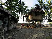 Some of the local houses next to the beach at Kirakira