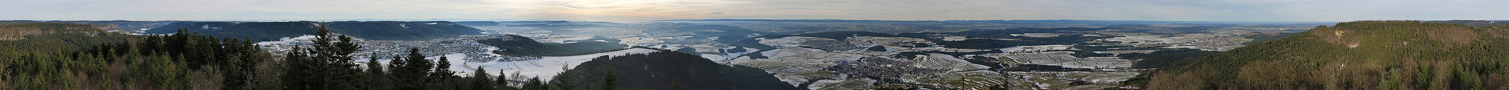 Panoramic view (360°) from the Lemberg tower with Alps and Black forest