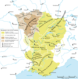 Arelat (yellow) with Geneva, about 1200
