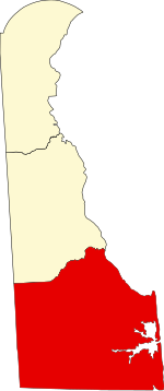 Map of Delaware highlighting Sussex County