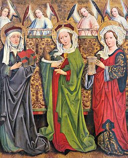 Legnica polyptych (reverse), depicting Saint Hedwig, Saint Elizabeth of Hungary and Saint Mary Magdalene