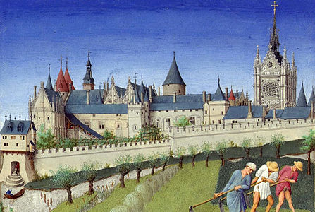 The Palais de la Cité in Paris, which included the royal residence and Sainte-Chapelle (illuminated manuscript from 1412 to 1416)