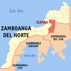 Map of Zamboanga del Norte with Siayan highlighted