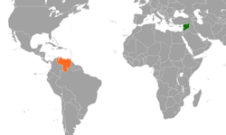 Map indicating locations of Syria and Venezuela