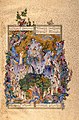 "The Court of Gayumars", Folio 20v from the Shahnameh of Shah Tahmasp; c. 1522−25; opaque watercolor, ink, and gold on paper; painting is 34.2 cm (height) x 23.1 cm (width); the Aga Khan Museum. The painting is attributed to Sultan Muhammad.[1]: 50 