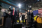 President Donald J. Trump offers a fist pump to employees at the conclusion of his speech at the H&K Equipment Company, Thursday, January 18, 2018, in Coraopolis Pa.